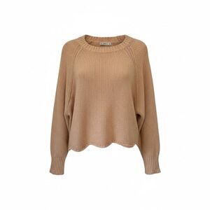 Zara Chunky Knit Sweater Womens Large Peach Oversized  Boho Cropped Scalloped